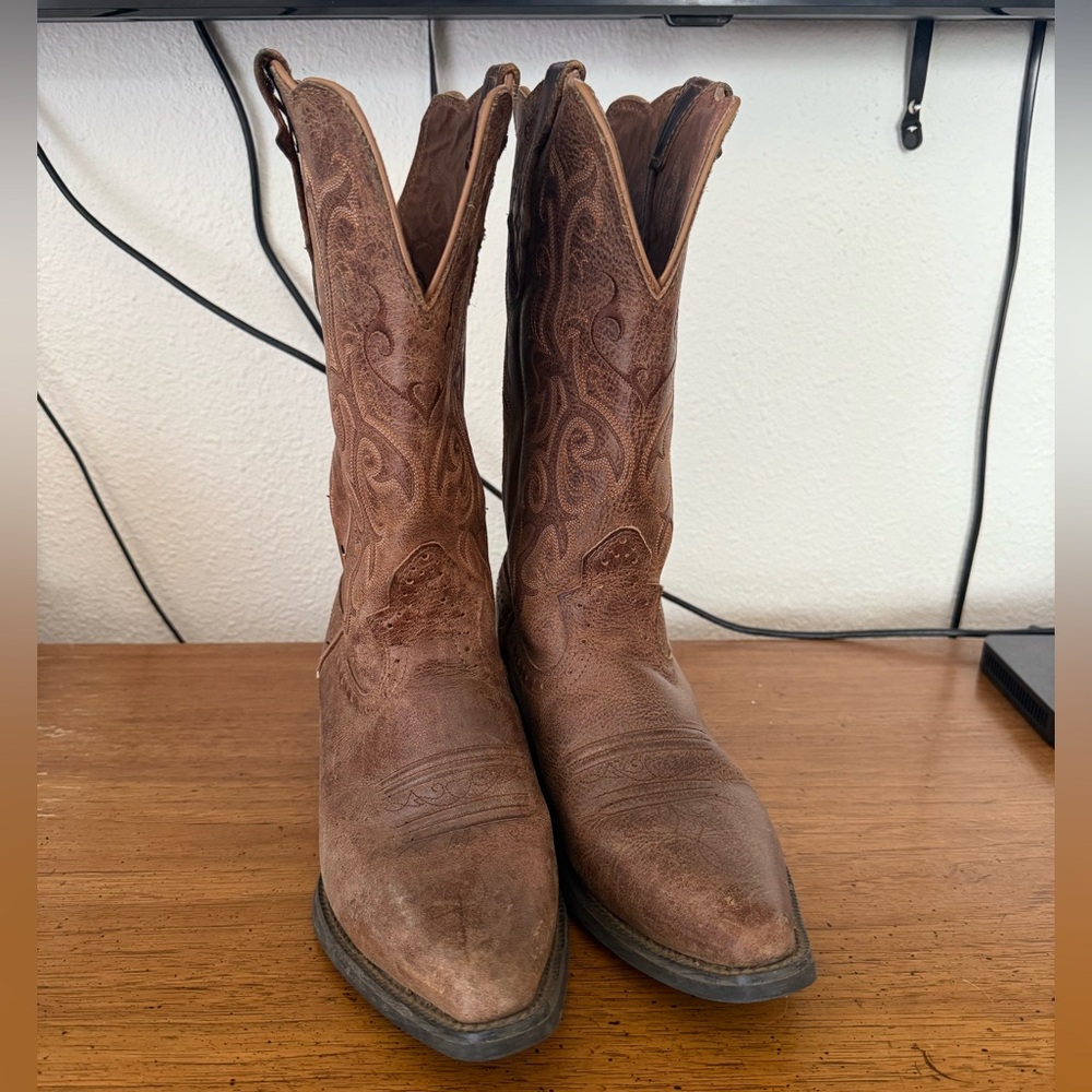 Justin Boots Brown Embroidered Heeled Boots